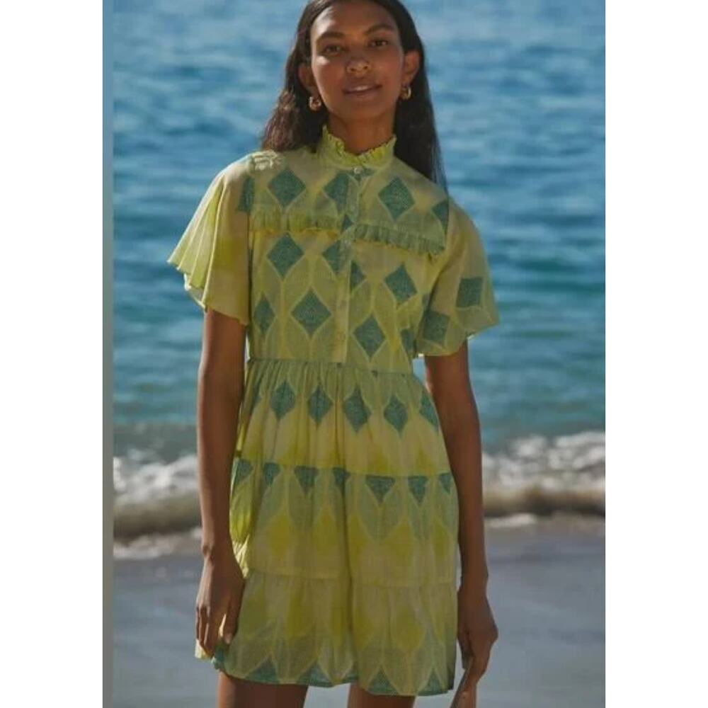 NWT Anthropologie Ro's Garden Vibeka Ruffle Mini Dress - Large - Picture 2 of 5